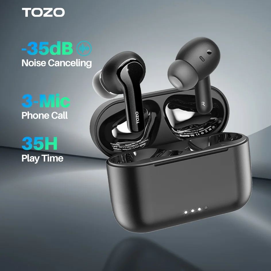 TOZO NC2 Wireless Earbuds Hybrid Active Noise Cancelling, Bluetooth 5.2 Earphones ,6 Mics For Clear Calls ,Immersive Deep Soud