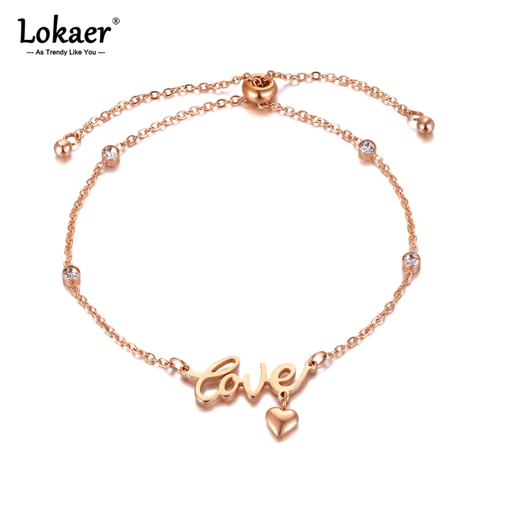 Lokaer Trendy CZ Kristall Liebe Herz Charm Armband Für Frauen Edelstahl Link Kette Böhmen Sommer Strand Schmuck B21028