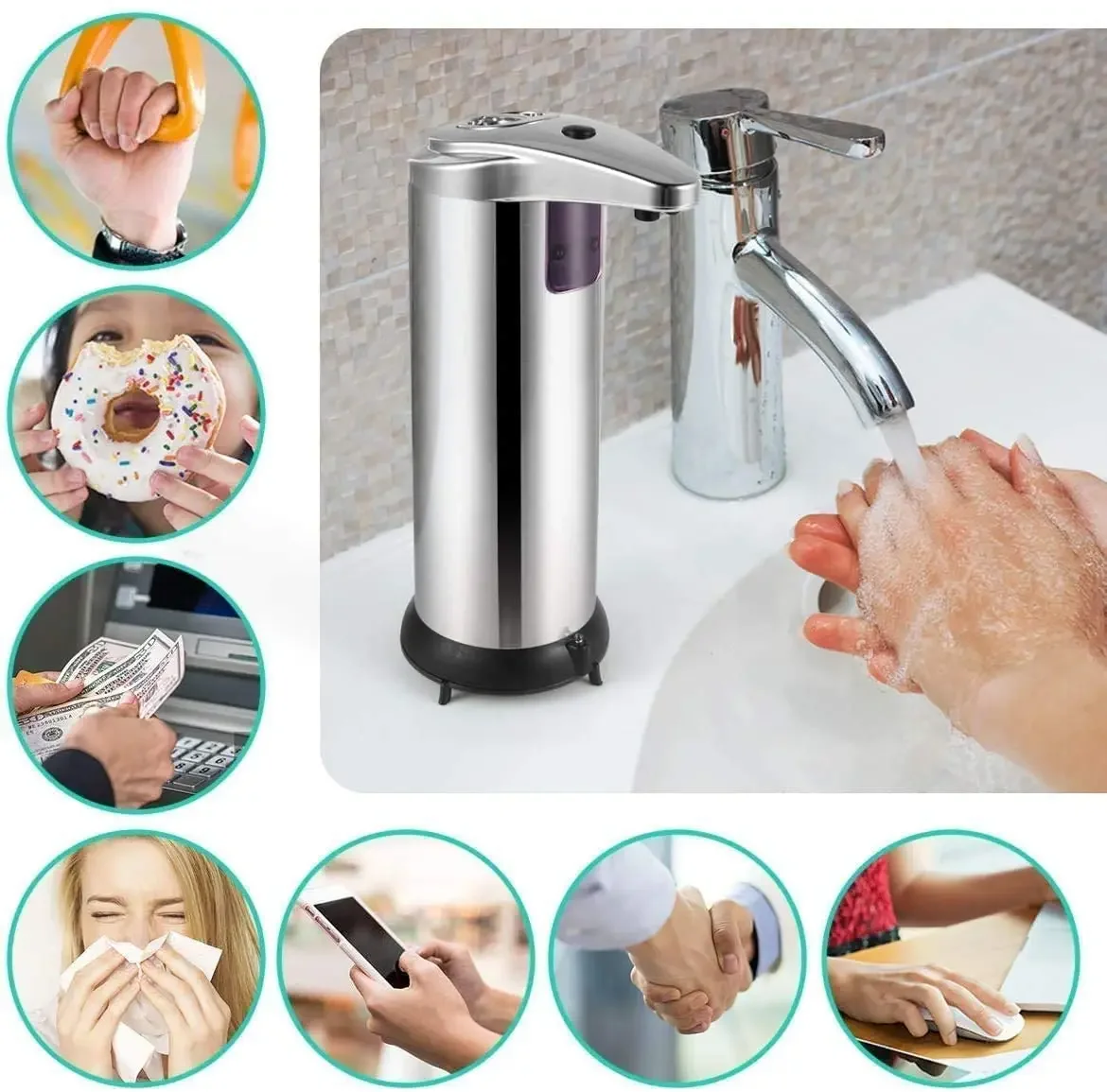 Stainless Steel Automatic Liquid Soap Dispenser, Smart Sensor, Hand Wash, Induction Sanitizer, Home, Kitchen, Bathroom, 250ml