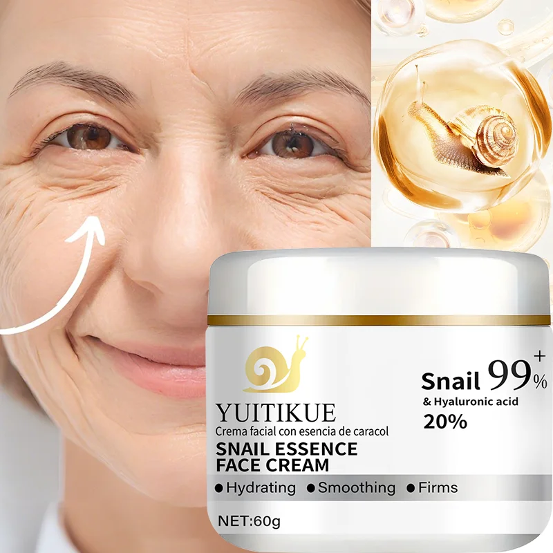 YUITIKUE 99% Snail Essence Face Cream 60g - with 20% Hyaluronic Acid, Moisturizes, Smooths, Firms & Lifts for All Skin Types