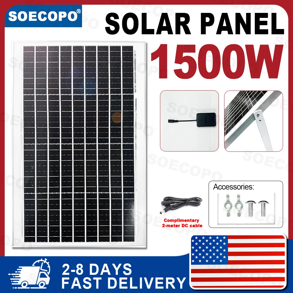 (الأسهم الأمريكية 2-8 أيام) خلايا الألواح الشمسية المحمولة SOECOPO 1500 وات 22 - 23% كفاءة عالية مقاومة للماء تصميم RV TripsGrade A+ 10BB