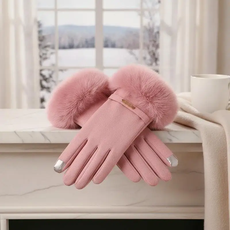 Neue, warme, dicke Plüschhandschuhe für Damen, ideal für den Winter und den Außenbereich, kältebeständig, mit Touchscreen-Funktion, Fünf-Finger-Handschuhe zum Reiten, 1 Paar. – Detail 7