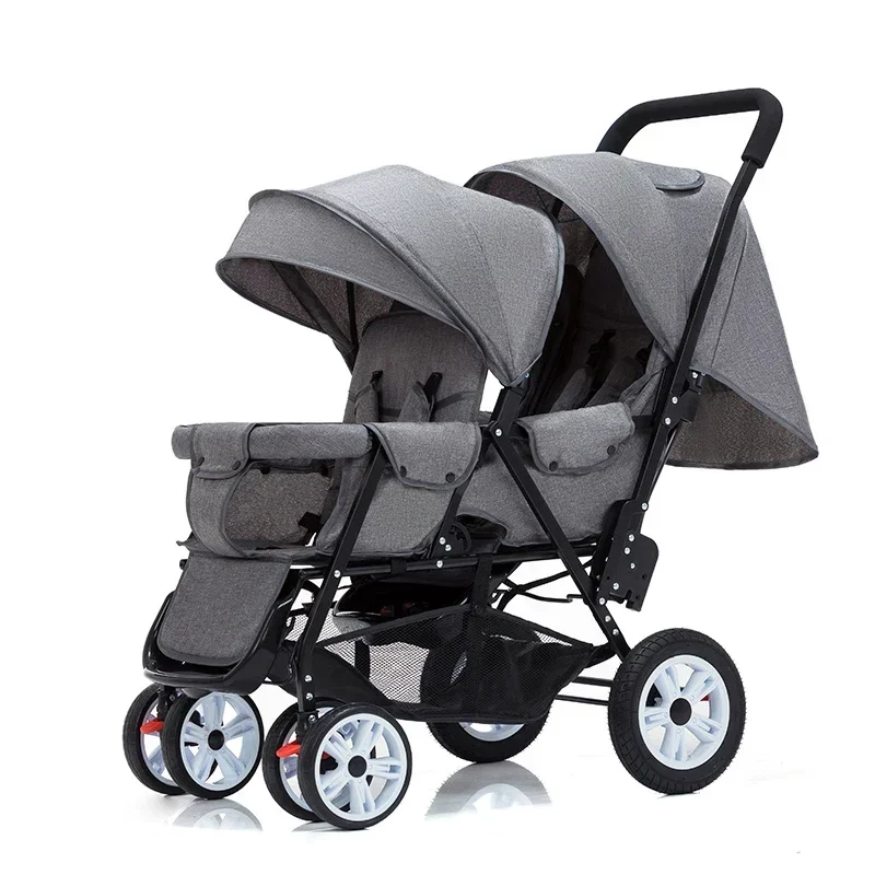 

Twins Baby Stroller Can Sit and Lie Baby Carriage High Landscape Lightweight Collapsible Double Seat Carts 0-4 Years Old