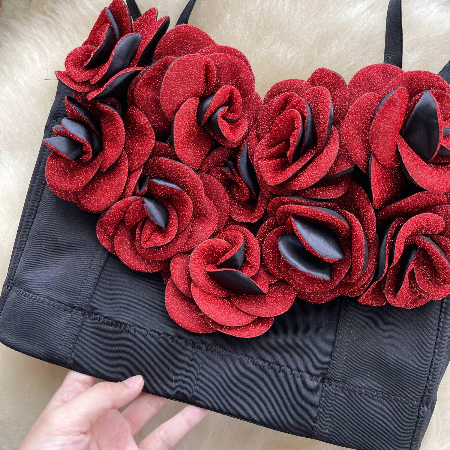 Chic Vintage Bustier Three-dimensional Flower Tank Top Korean Fashion Summer Beach sleeveless Women Sling Crop Top