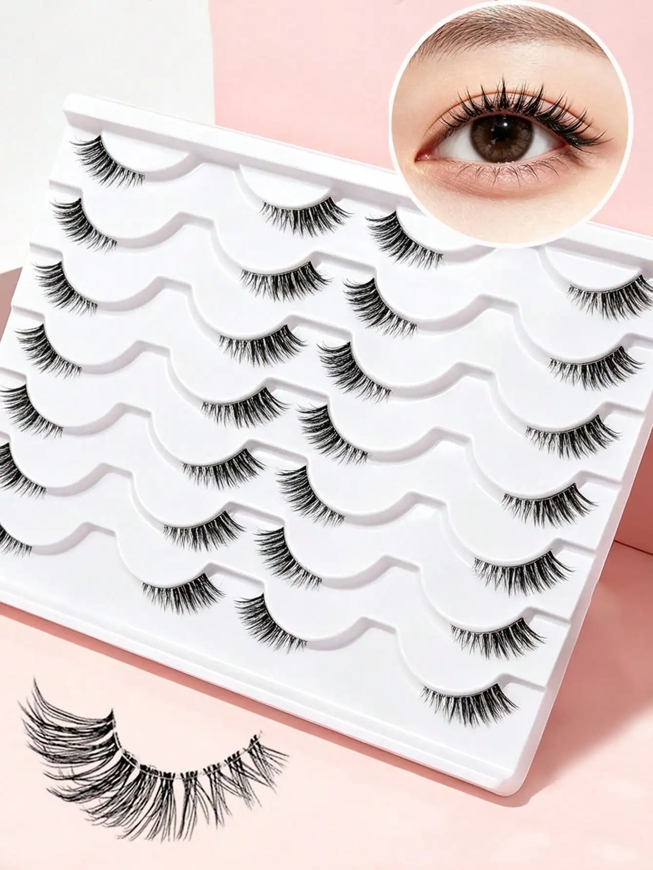 14 Paar transparente, halbseitige, künstliche Wimpern im Glitzer-Stil, leicht, wiederverwendbar, mit unsichtbarem Band, für das tägliche Make-up. – Detail 1