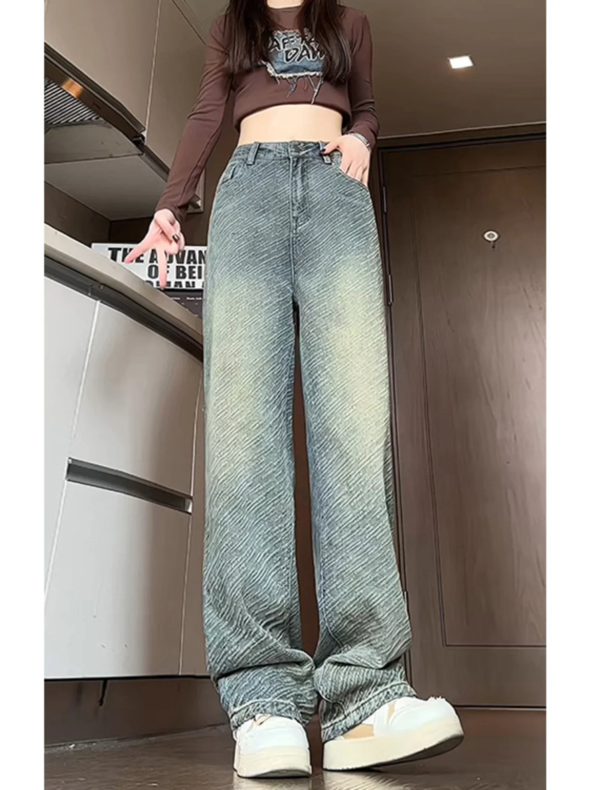 

Мужские джинсы в стиле ретро с узором «метеорит», осенне-зимние, американские, прямые, широкие, повседневные, длинные брюки