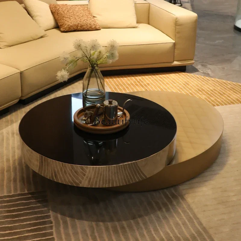 FG*Light luxury rotating coffee table 360 ° turn size round integrated tea table