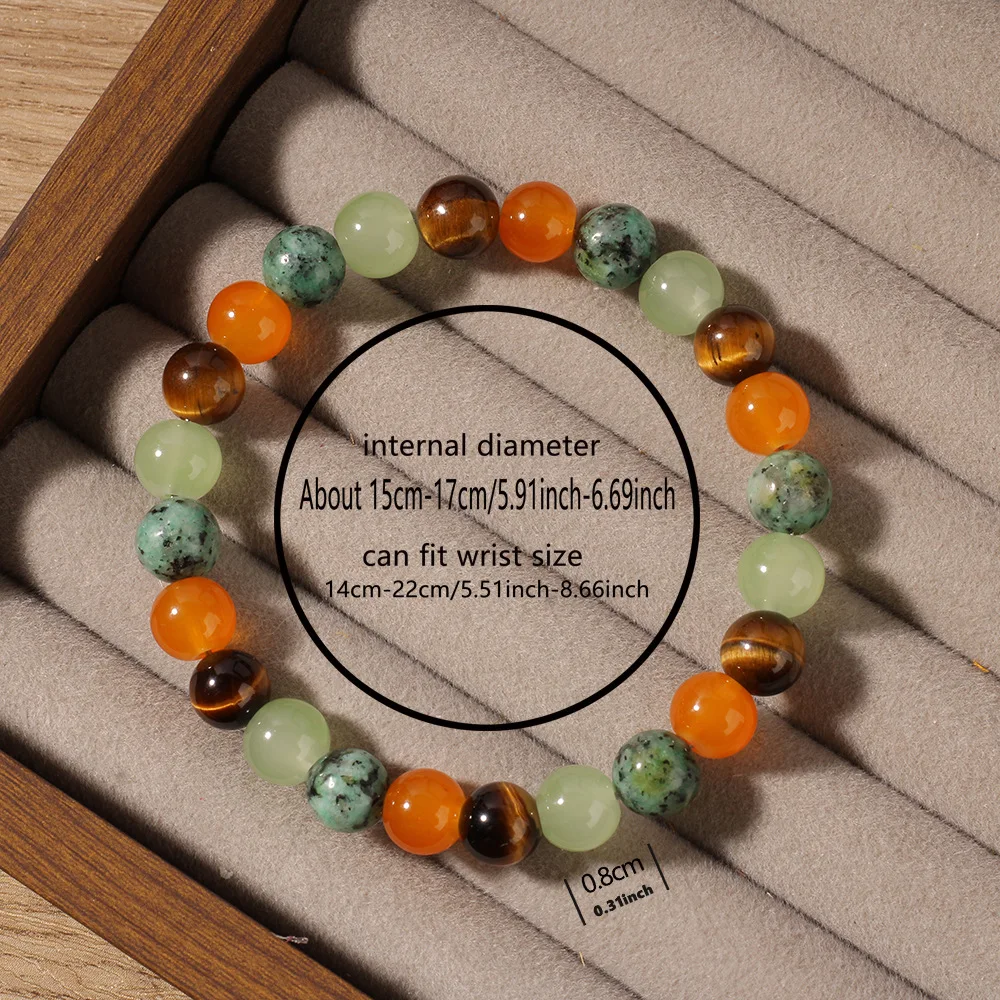 6pcs Factory Orange Style Trendy Mixed Round Stone Gem Crystal Beaded Bracelet Design Meridians Women's Bracelet