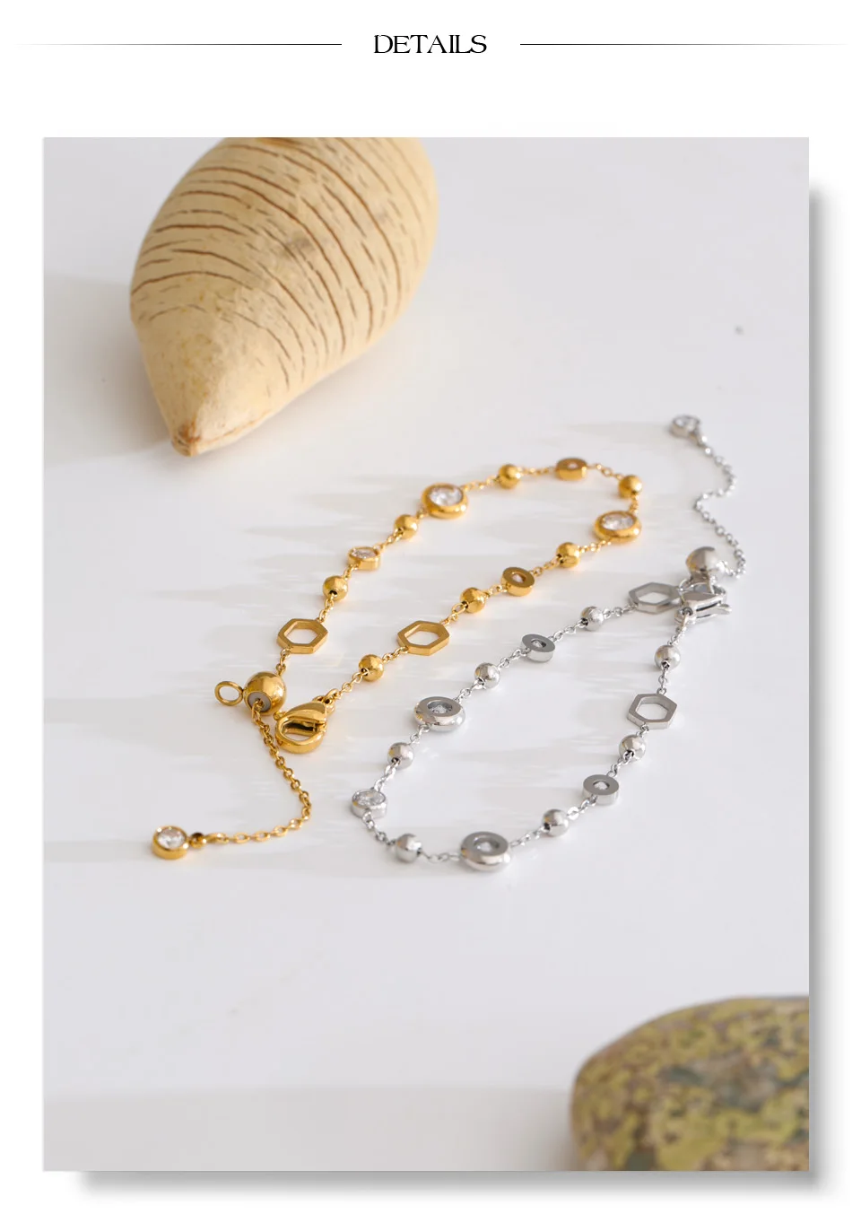 Yhpup Edelstahl-Armband mit Zirkonia-Kette, trendiges, zartes, ästhetisches, schickes, verstellbares Handgelenkschmuckstück, PVD-beschichtet – Detail 8