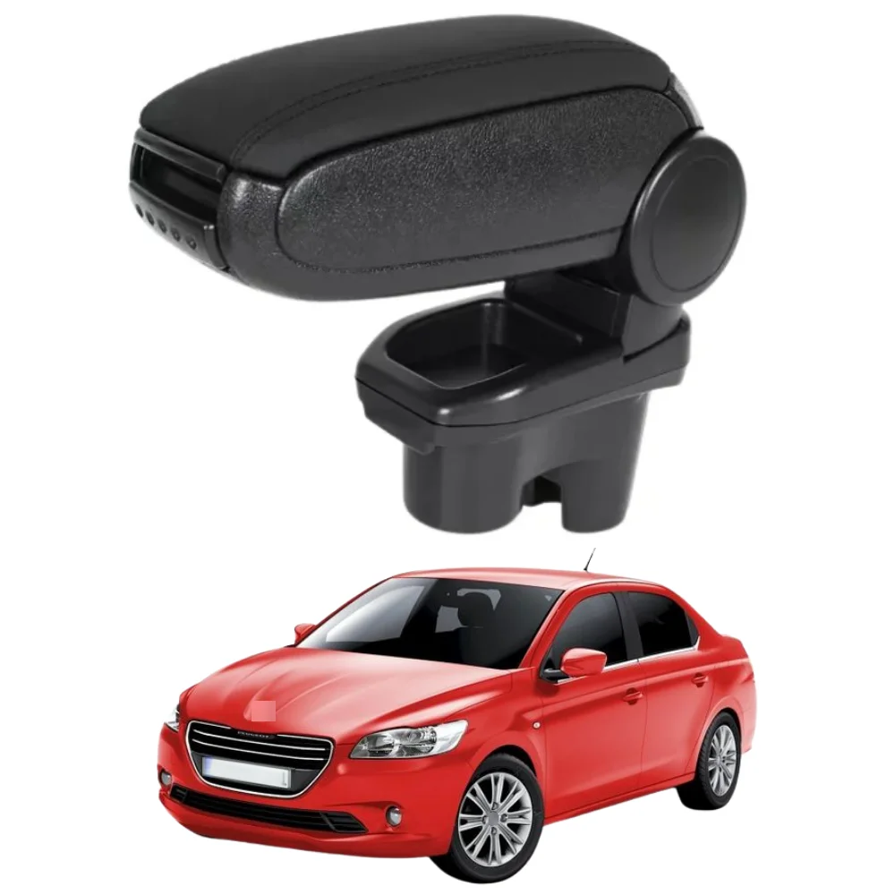 For Peugeot 301 2013-2016 Center Console Armrest Storage Box Black Leatherette / Fabric LHD Car Interior Accessories