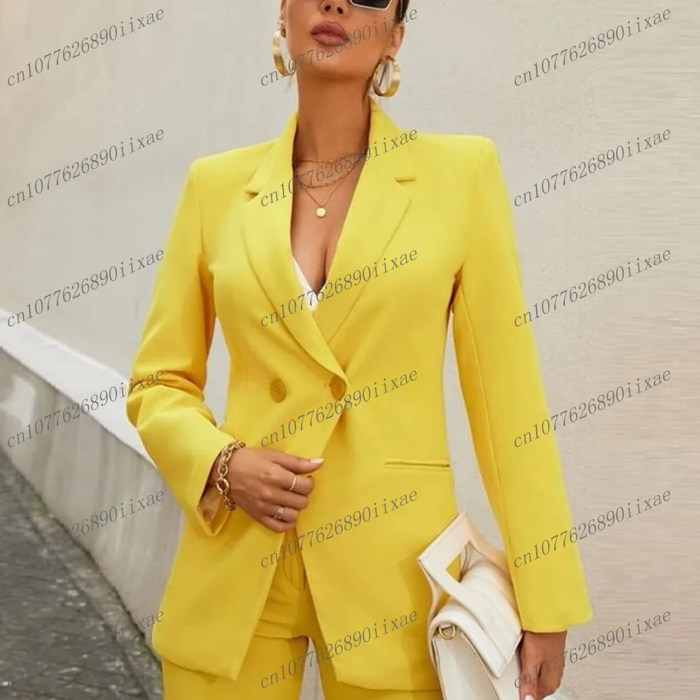 

Yellow Formal Occasion Women Suit Lady Business Office Tuxedos Mother Wedding Party Ladies 2 Piece Set Blazer Pants Customized
