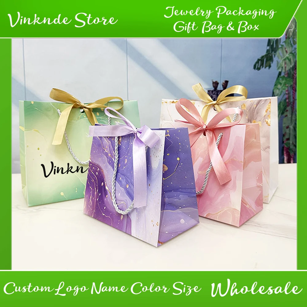 

Luxury Custom Logo Art Paper Shopping Bag with Ribbon Handle for Jewelry Cosmetic Boutique Wedding Baby Shower Birthday Gifts