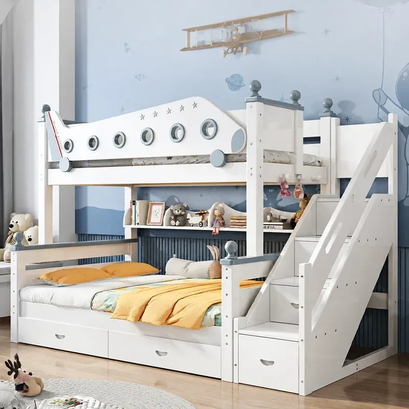 Nordic Style All Solid Wood Bunk Bed Mother and Child High Low Bed Multi Functional Two Layer Bed