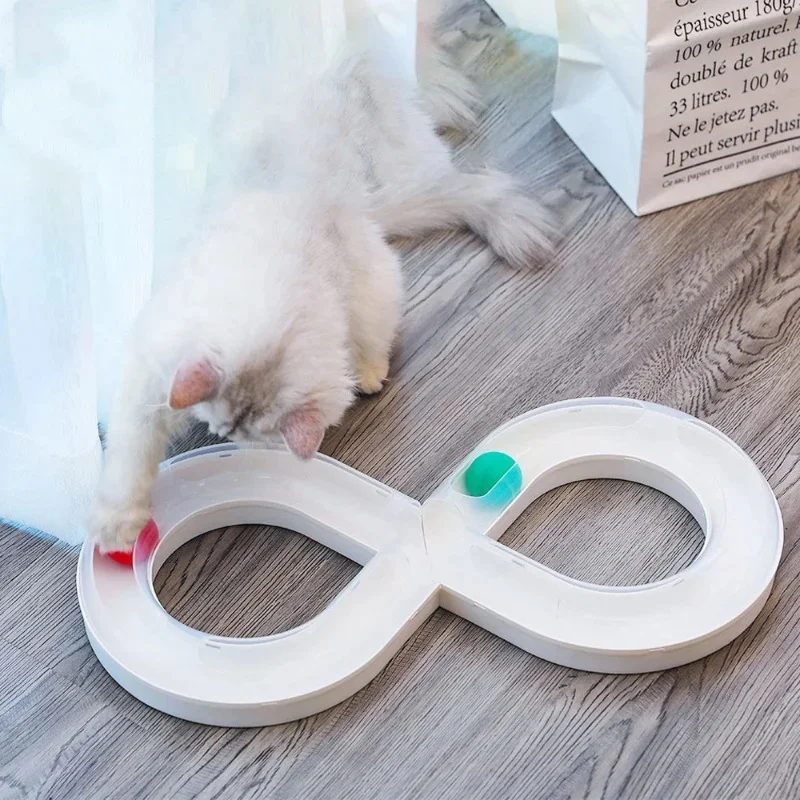 Infinite Loop Cat Toy Turntable Interactive 8-Shape Track with Rolling Balls for Indoor Cats Exercise