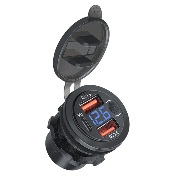 

Discount USB Outlet Car Charger Dual QC3.0 & PD 3 Ports USB C Socket with Voltmeter Touch Switch for Car Boat Marine Truck RV