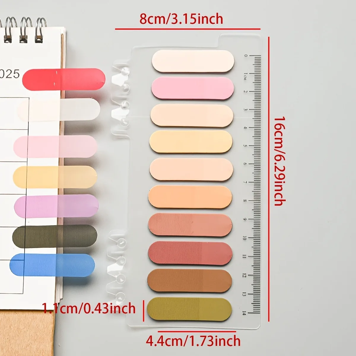 1 Pack of 200 Sheets, Semi-circular Gradient PET Sticky Notes Transparent Index Tabs Adhesive Memo Pads For Note Taking