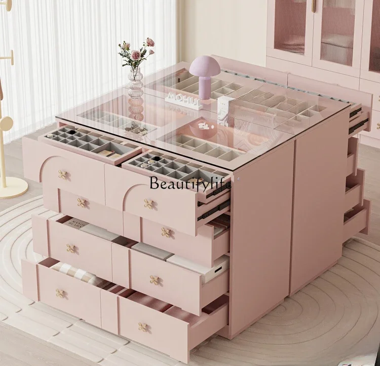 Nakajima Taiwan Jewelry Cabinet Integrated Eight-bucket Storage French Pink Dressing Cabinet Premium