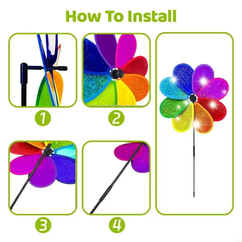 F19B 4Pcs Rainbow Wind Spinner Sparkly Reflective Pinwheels for Garden Yard Outdoor