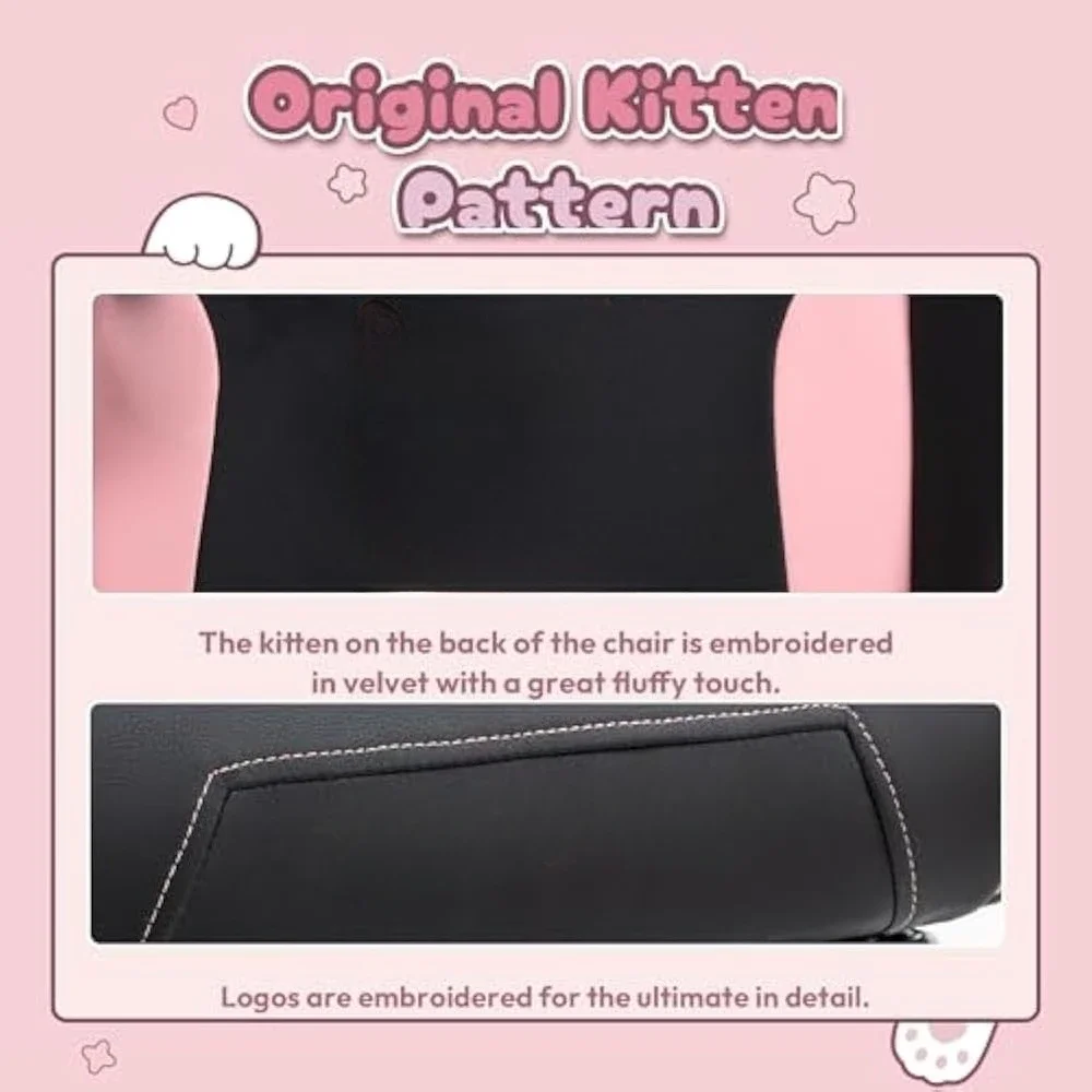 Silla para juegos bonita con orejas de gato y soporte lumbar para masaje, 290 libras, silla ergonómica para ordenador para niña con reposapiés y reposacabezas