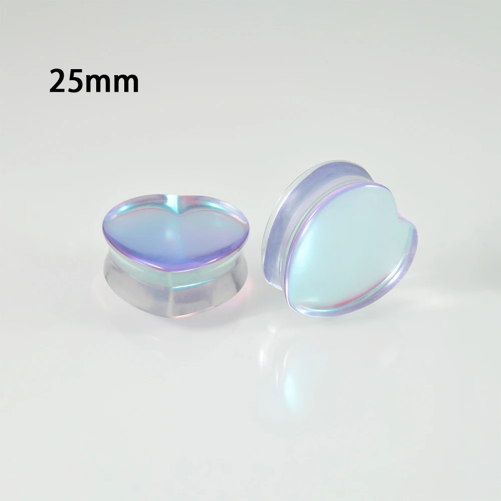 1Pair Top Quality Iridescent Heart Purple For Women Glass Double Flare Flashback Ear Plugs Tunnel Gauge Ear Stretching Expander
