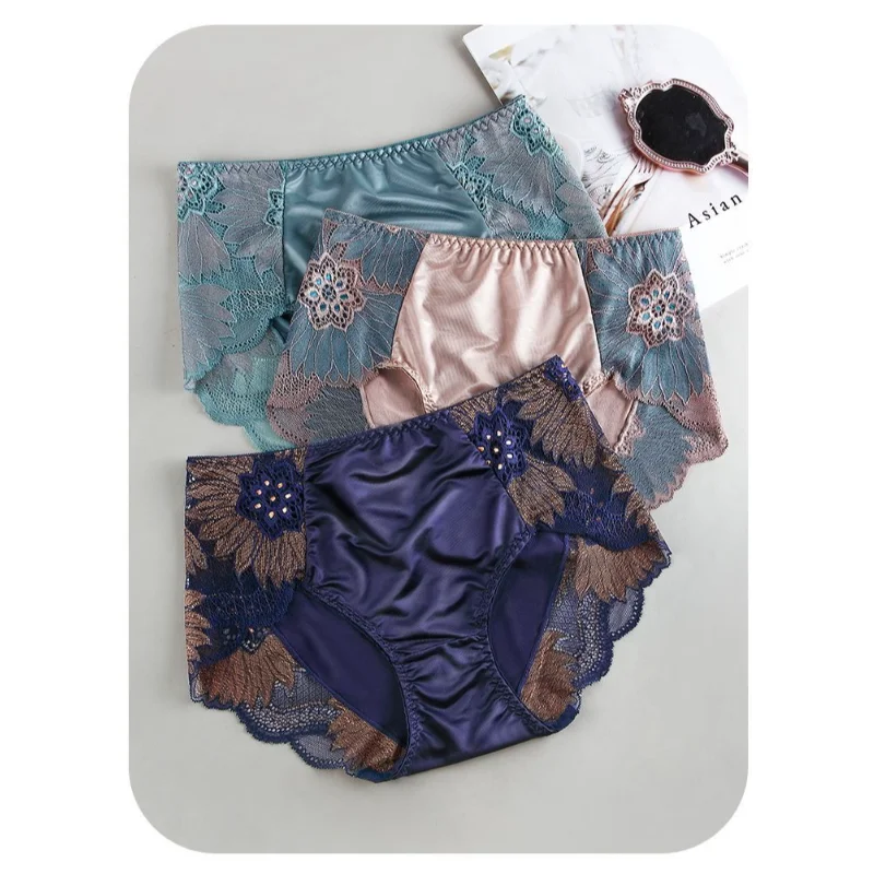 Plus Size Women's Panties High Waist High Elastic Lace Sexy Silk Comfortable Breathable Cotton Crotch Women's Triangle Comfort