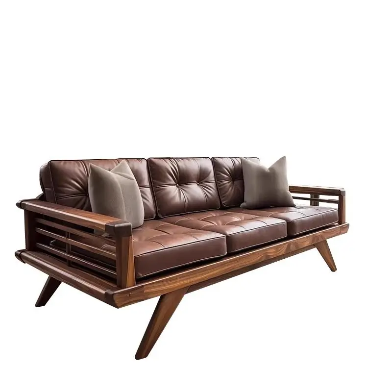 

New Chinese-style North American black walnut solid wood sofa Arhat bed living room high-end business villa light luxury simple