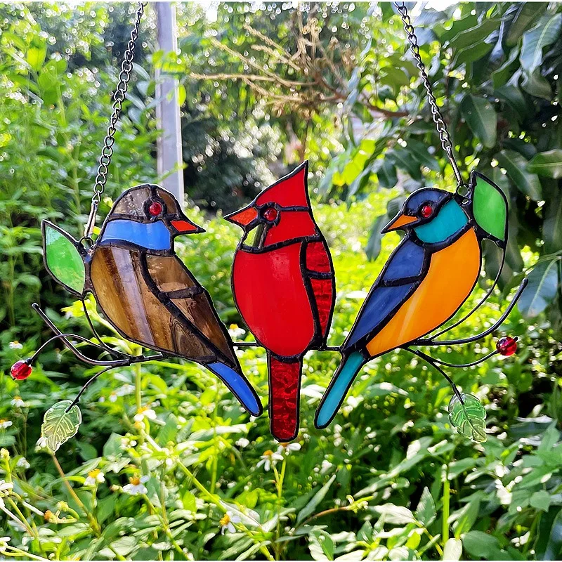 Handmade Colorful Stained Glass Bird Ornament Garden Window Hanging Decor Sun Catcher Art Glass Gift for Home Christmas Holiday