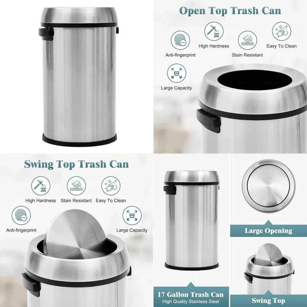 

Cibeat 17 Gallon Capacity, 65 Liters, Open Top, Fingerprint Resistant Stainless Steel Commercial Waste Bin