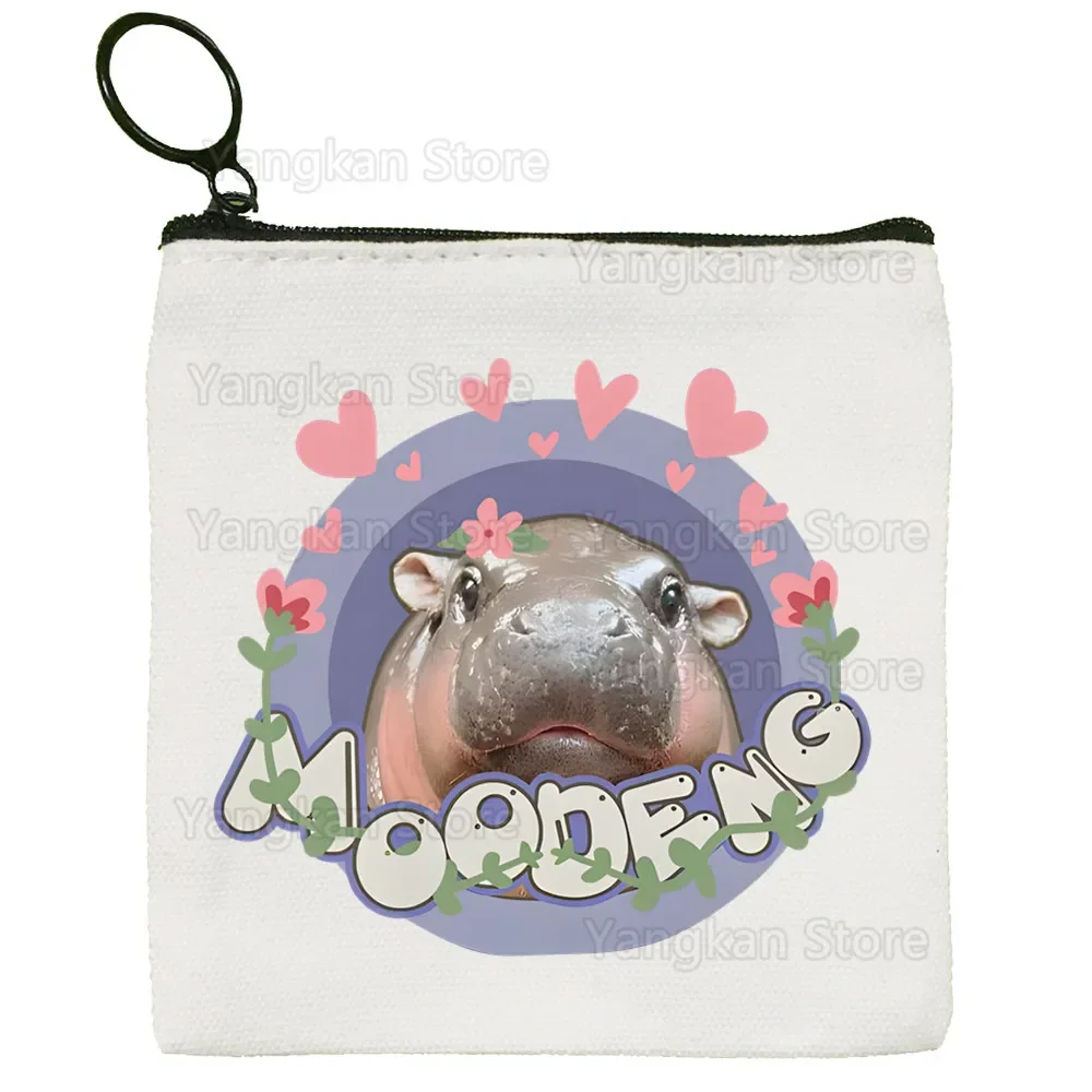 Porte-monnaie en toile de overrebondissant Moo Deng, logo personnalisé, sac de rangement en poudre, porte-clés, mignon