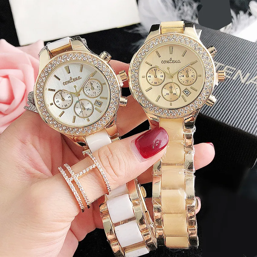 CONTENA Brand Women\'s Watch Top Luxury Crystal Rose Gold Watches for Women Quartz Wristwatch Bracelet Fashion Clock Montre Femme