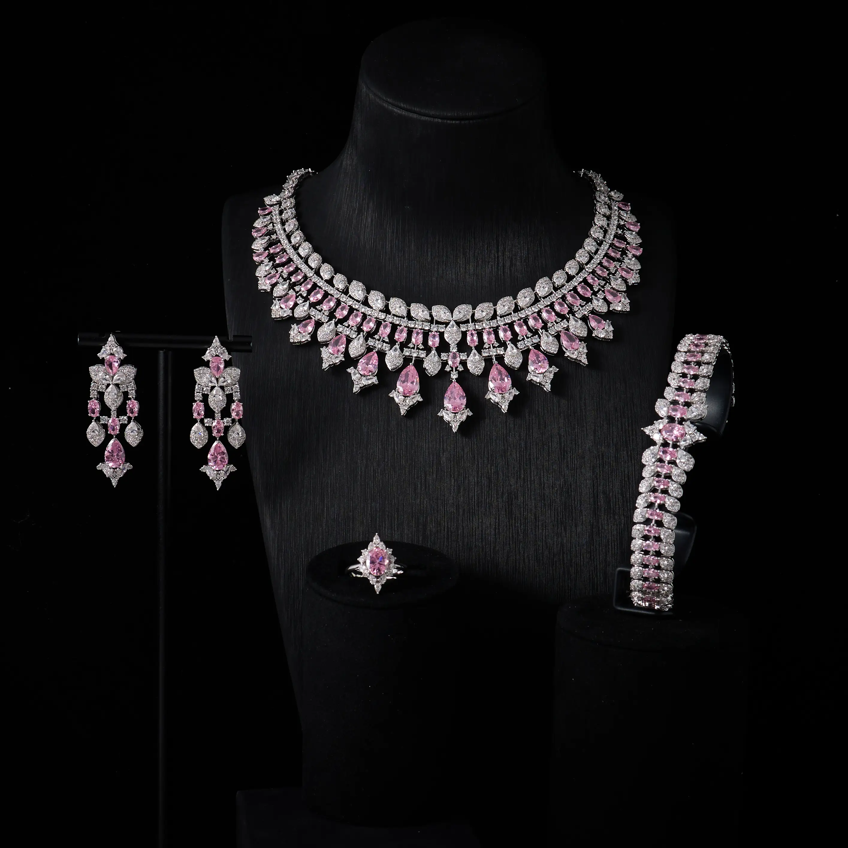 New Accessories Colorful Cubic Zircon Jewelry Sets for Women Luxury Dubai CZ Bridal Wed Jewellery Necklace Set