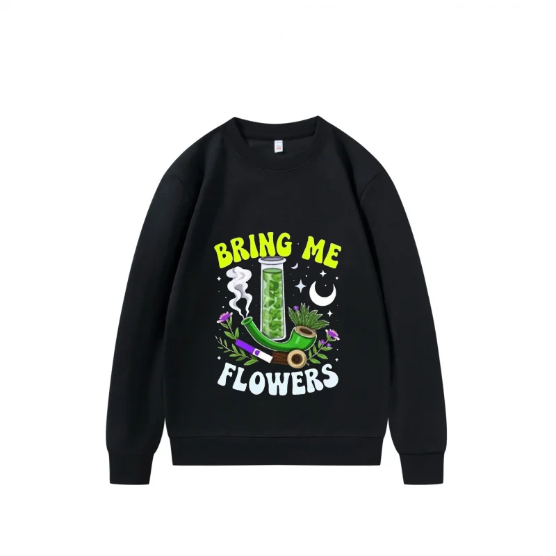 Men's Sweatshirt Bring Me Flowers With Green Boot Design Fun Print Breathable Fabric