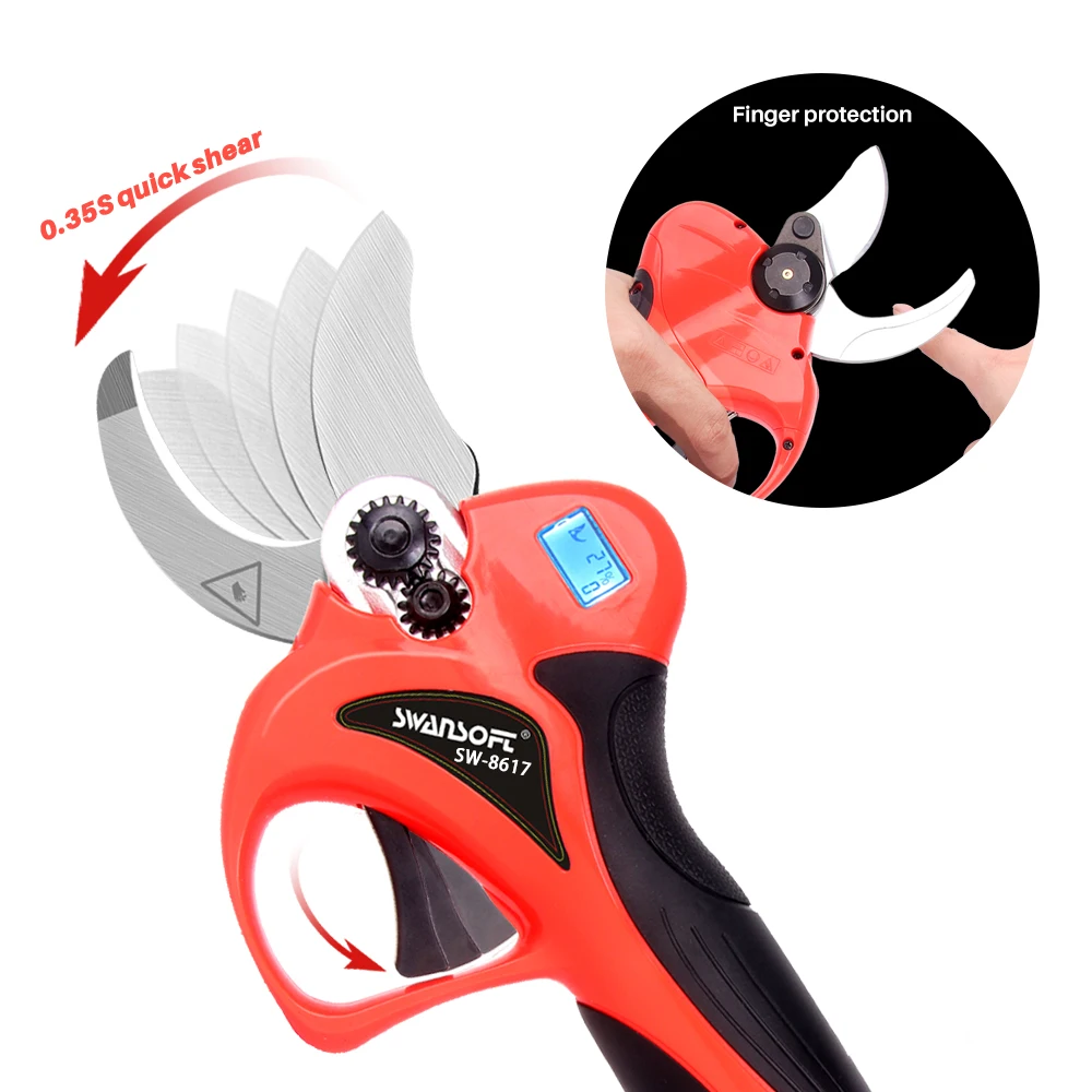 2023 New design 40mm cordless electric pruner finger protection electric pruning shear for vineyard with LED Display