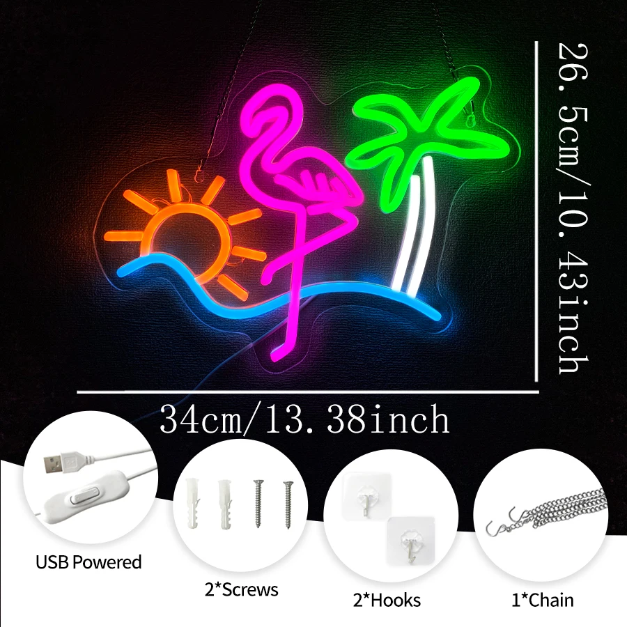 Flamingo and Palm Tree Neon Sign Led Light Up Signs for Wall Decor Pink Flamingo Neon for Party Home Holiday Bar Bedroom Club view 2