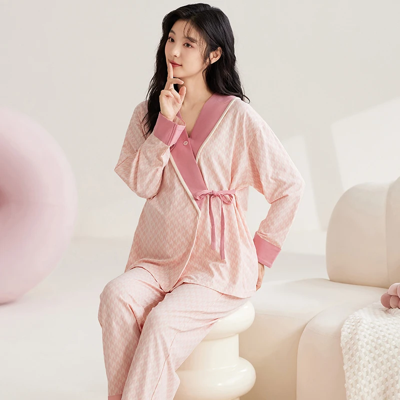 Sweet Printed Modal Nursing Sleepwear for Maternity Autumn Spring Breastfeeding Cardigan Pajamas Pregnancy Hospital Homewear