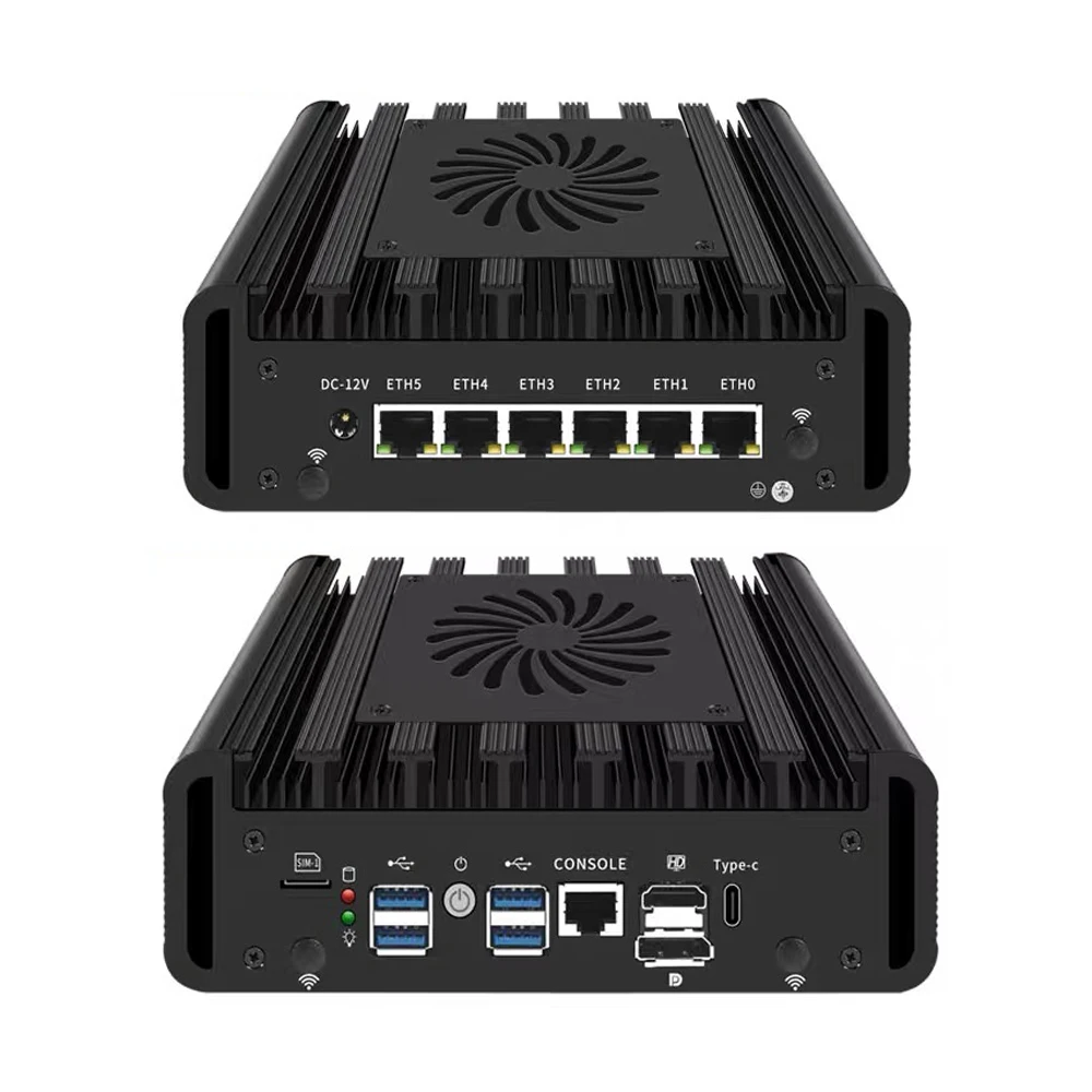 6xI226 2.5G Industrial Mini Firewall PC Appliance Intel Core Ultra7 165H 2xDDR5 RAM NVME SSD Linux Proxmox Mini Computer 5G SIM