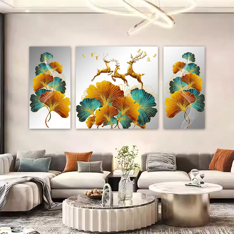 Modern Abstract Ginkgo Posters and Prints Golden Deer Canvas Painting Home Decoration Wall Art Picture For Living Room No Frame