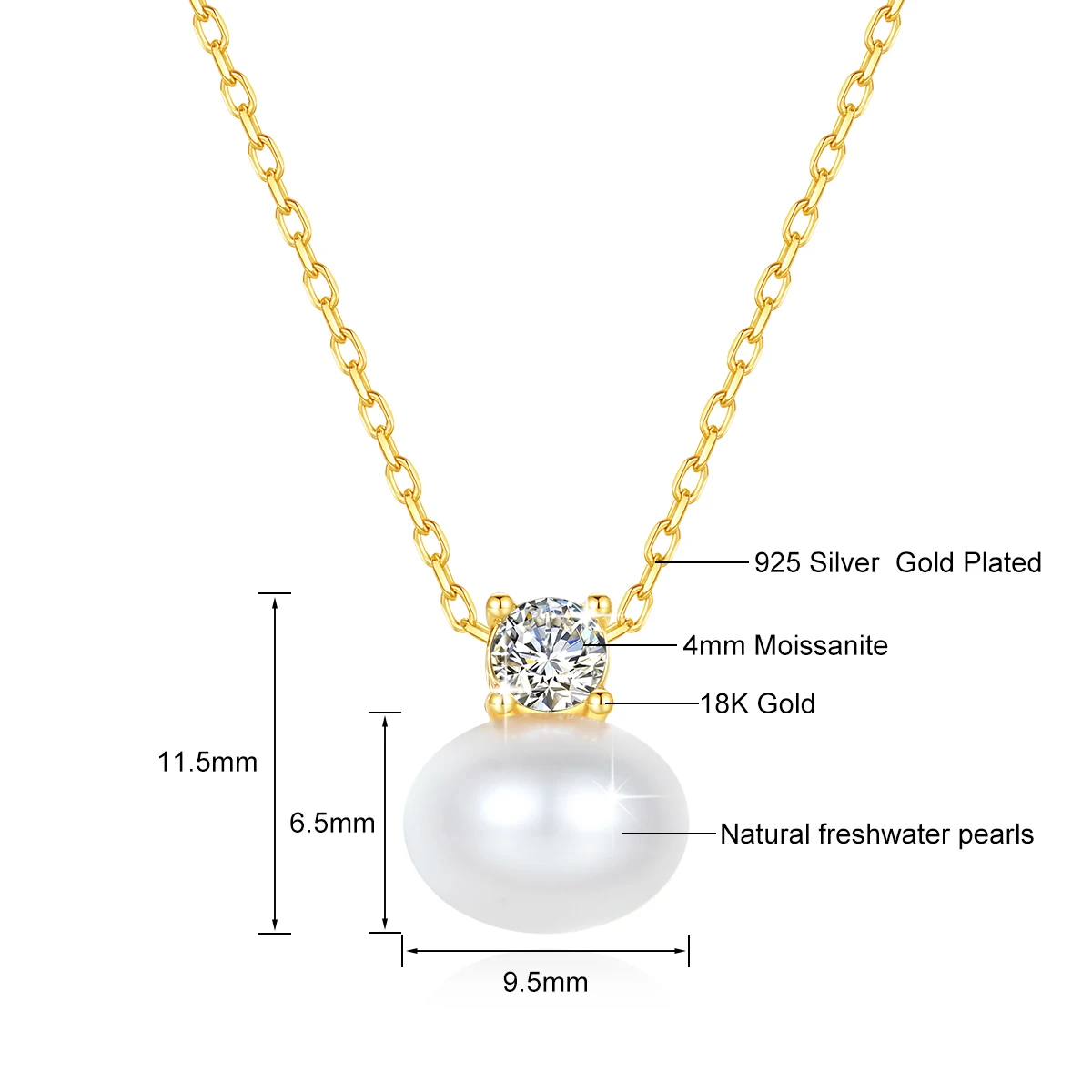 100% Real 18K Gold Pearl Necklace With Moissanite Stone Luxury AU750 K Gold Pendant Wedding Jewelry Gift With Certificate 2024