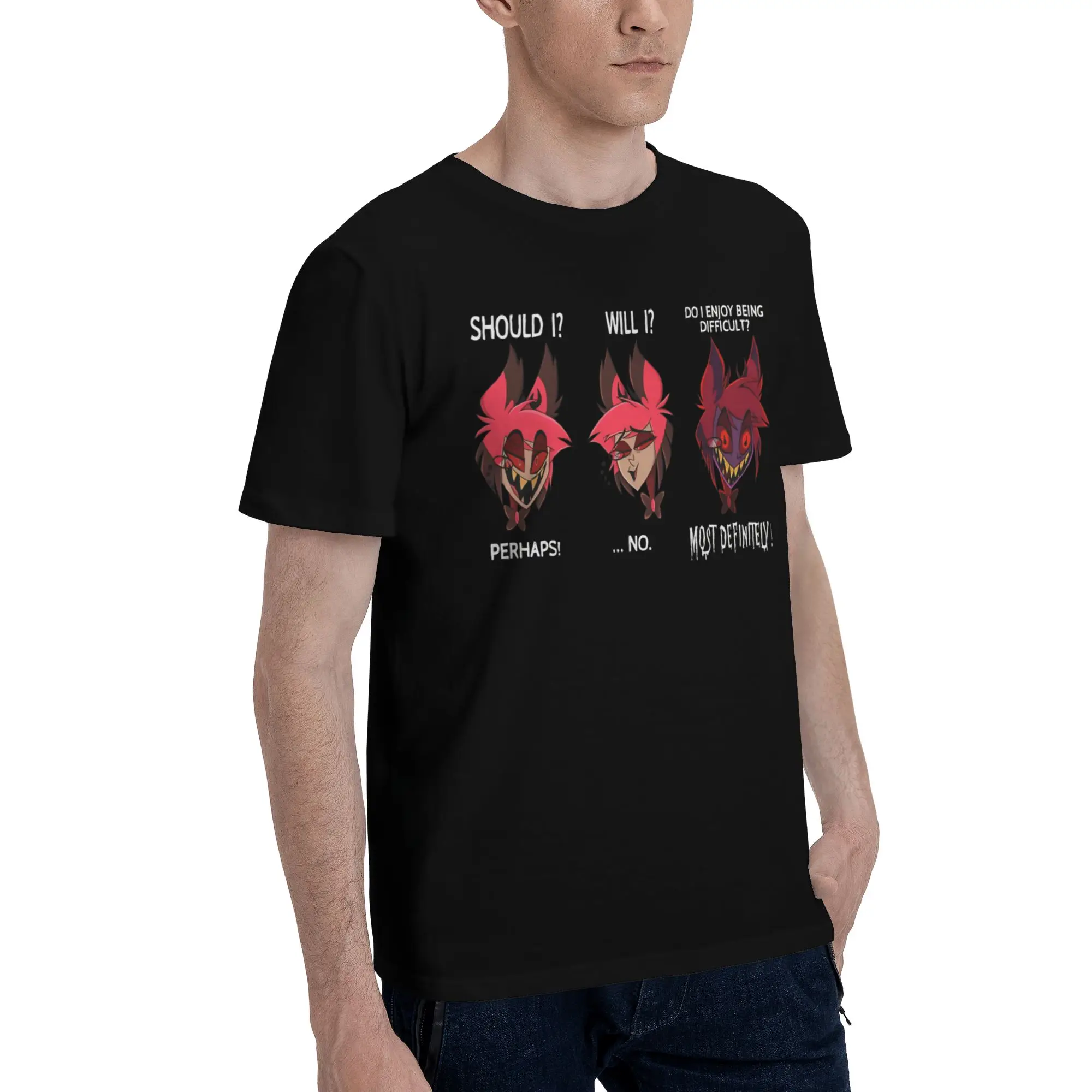 Alastor Should Will Do Men T Shirts Hazbin Hotel Humorous Tees Short Sleeve Crewneck 100% Cotton Classic Clothing T-Shirt
