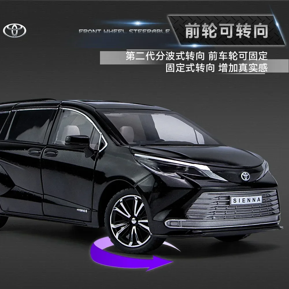 Toyota sienna mpv Van-車とおもちゃの車,金属製の車のモデル,音と光の収集,子供のおもちゃ,1:24,h4