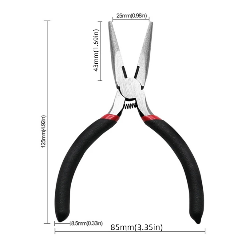 Pinze a becchi mezzotondi da 5 pollici con taglienti laterali, pinze a becchi piccoli ad ago mini, pinze a becchi lunghi per