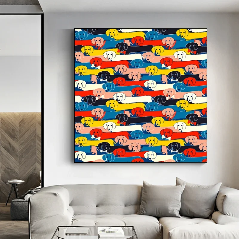 Funny Colorful Dachshund Bone Poster Canvas Painting Abstract Animal Dog Wall Art For Living Room Home Decoration No Frame