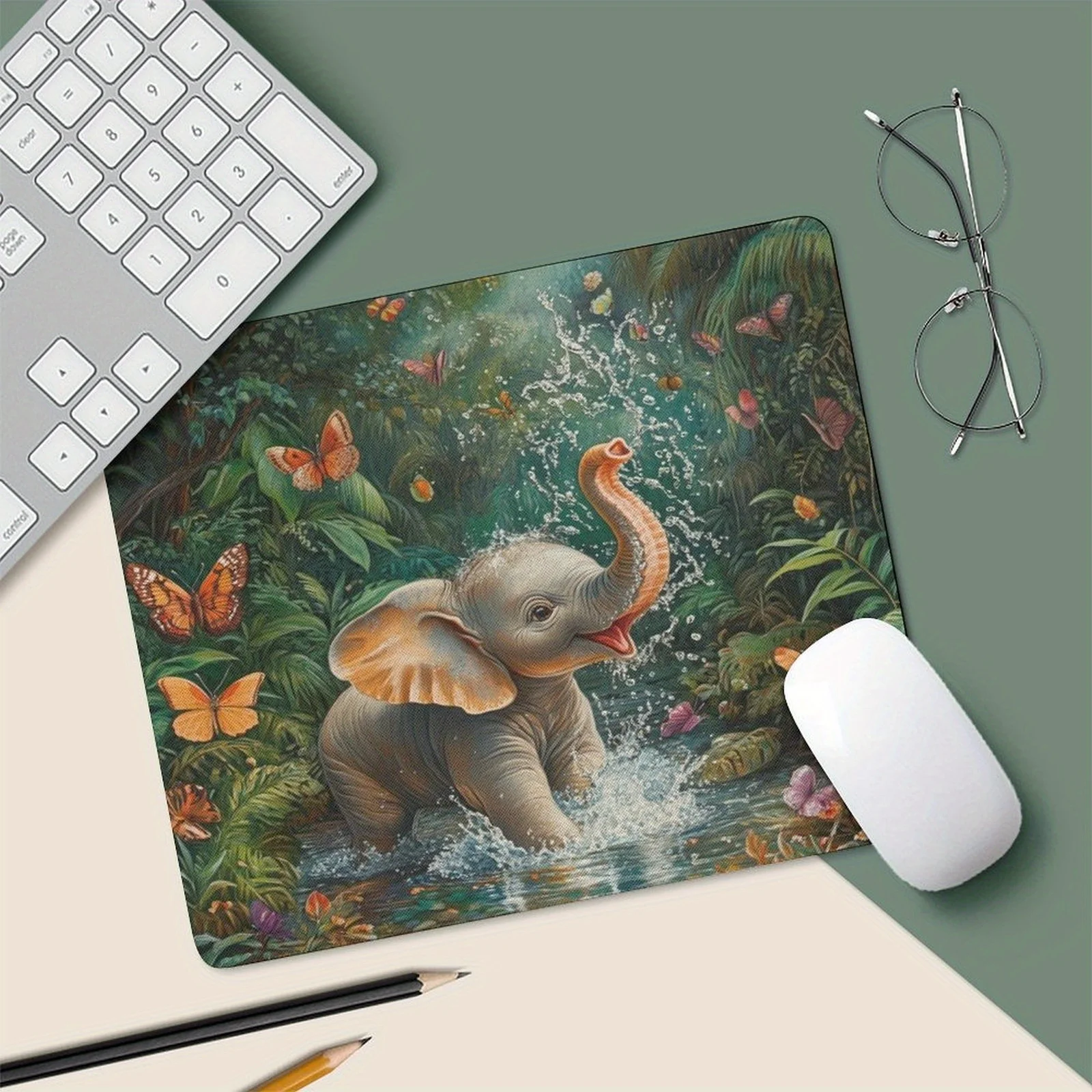 

The vibrant jungle elephant mouse pad rubber desk mat is suitable for office, gaming or home work small computer accessories