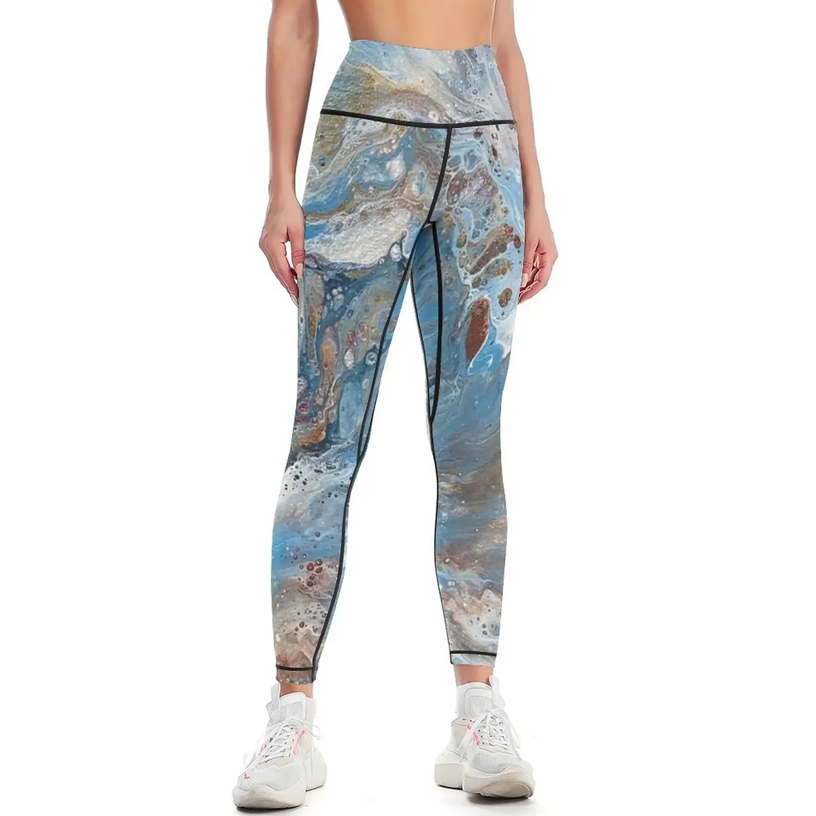 

Blue, Copper and White Pour Painting (Hair Dryer) Leggings workout clothes for gym top gym's sportswear Womens Leggings