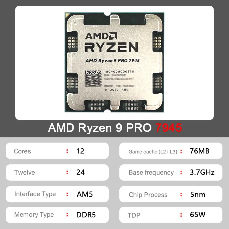 新しいamdryzen ryzen™9 pro 7945 3.7 GHz 12コア24スレッドcpu,5nm,l3