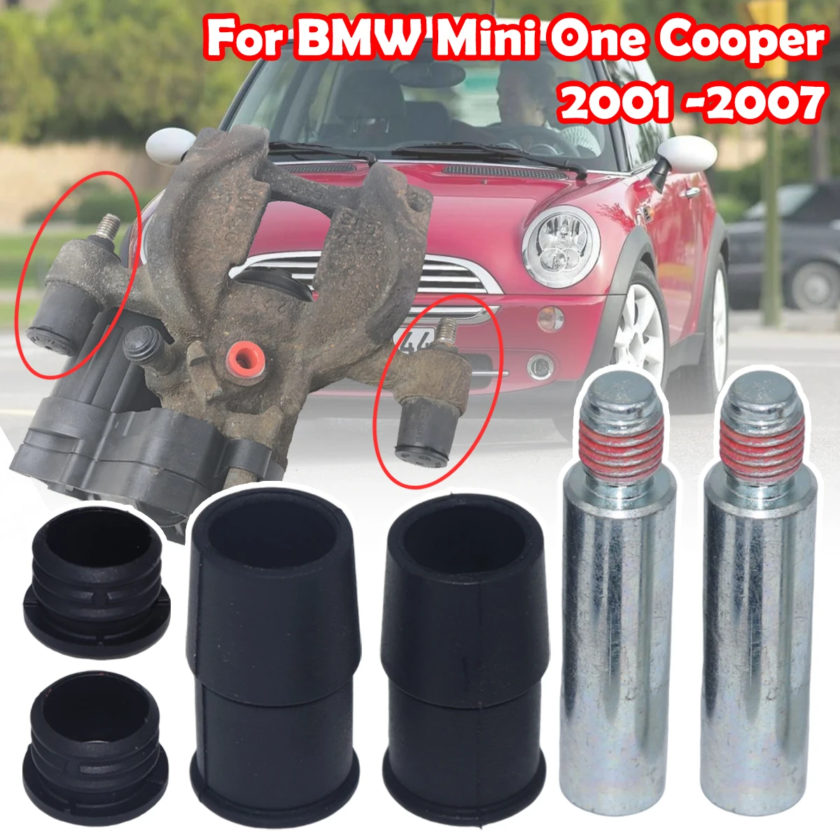 

Rear Brake Caliper Slider Guide Pins Bolt Kit For BMW Mini One Cooper 2001 -2007 Left Right Disc Housing Bellows Sleeve Bushing