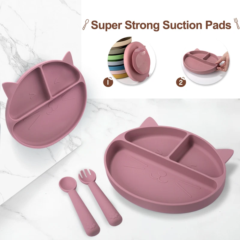 Baby Gadgets Tableware Set Anti-Hot Leakproof Silicone Infant Feeding Plate Bowl Spoon Fork 250ML Feeding Drinkware Straw Cup