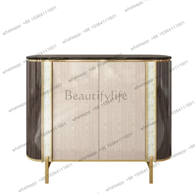 YJ  Light Luxury Solid Wood Porch Cabinet Marble Countertop Storage Living Room Decoration Home Shoe Cabinet Designer