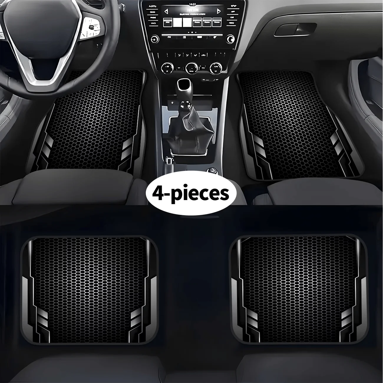 4pcs/Set Car Foot Mats, Premium Material, 2D Technology Sense Pattern Printing, Designed For Car Interior Decoration, Durable An