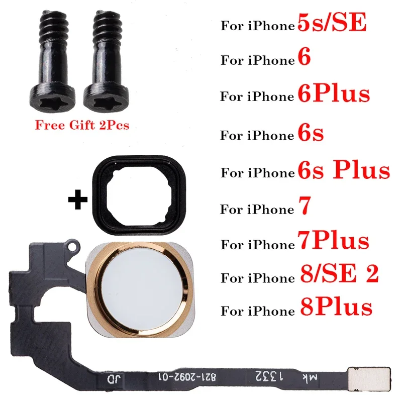 1Set Home Button With Flex Cable Bottom Screws For iPhone SE 5S 6 6S 7 8 Plus Black White Gold Rose Gold Home FlexAssembly